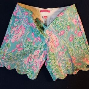 Vibrant Scalloped Hem Floral Shorts